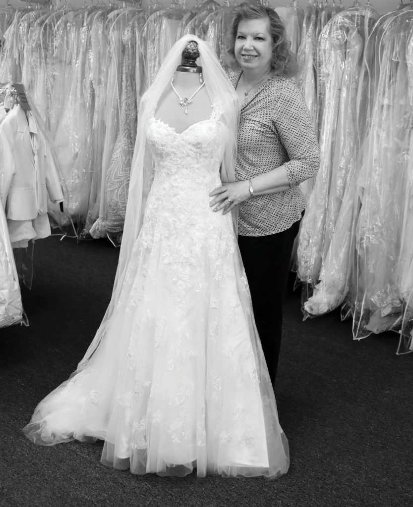 Valerie with wedding dress in bridal store melbourne FL